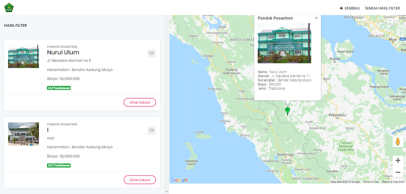 Source Code Aplikasi Pemetaan Pondok Pesantren Berbasis Website Menggunakan Algoritma K-Means - Screenshot Antarmuka 3