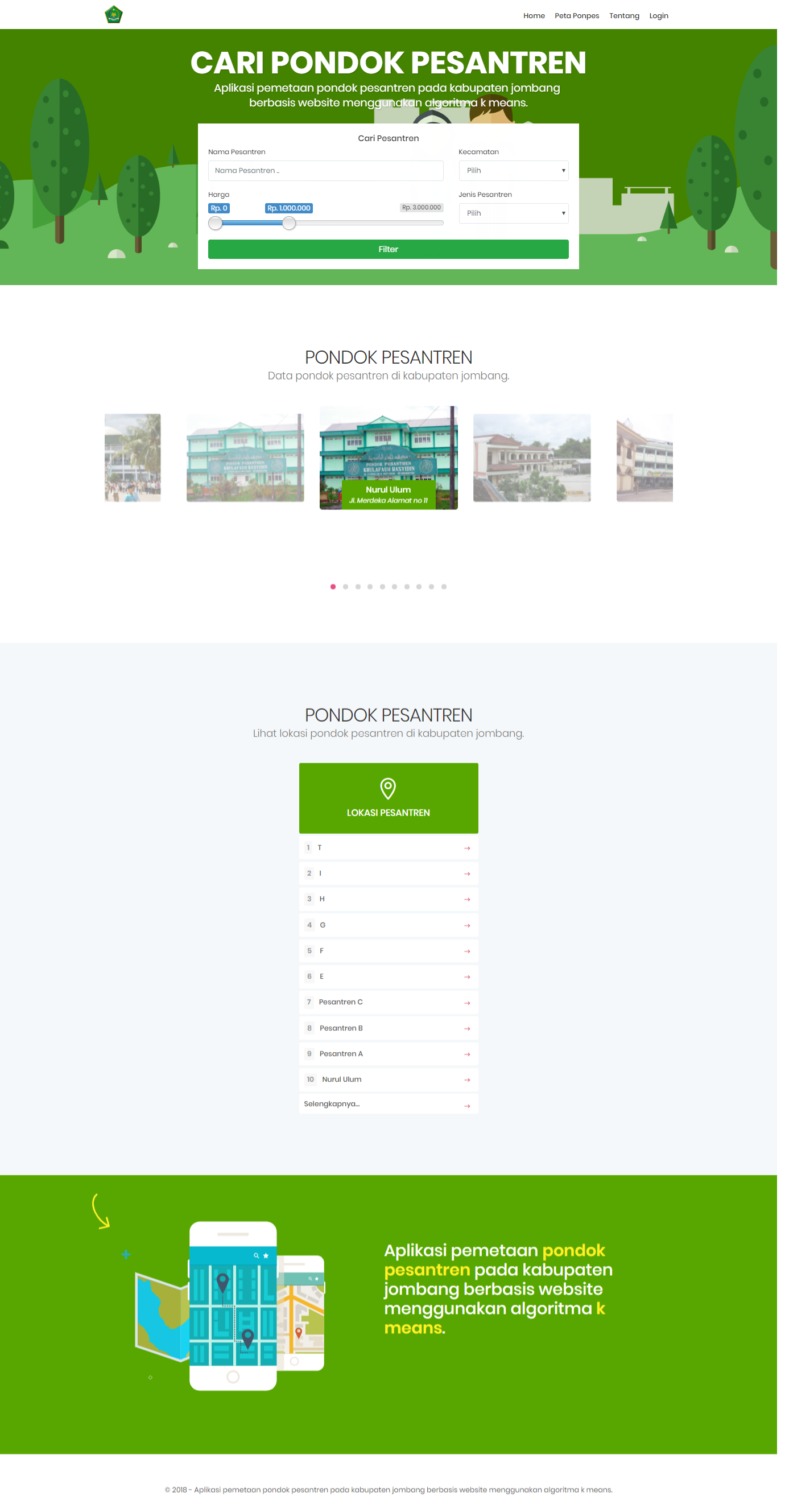 Source Code Aplikasi Pemetaan Pondok Pesantren Berbasis Website Menggunakan Algoritma K-Means - Screenshot Antarmuka 2