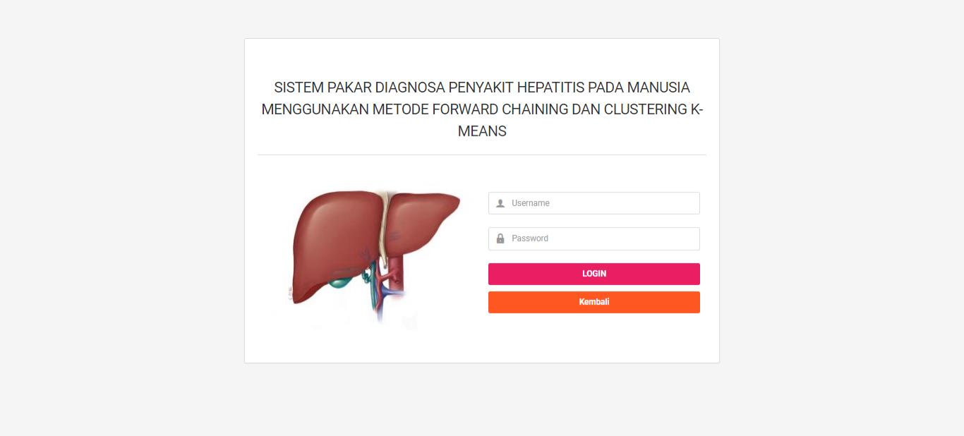 Aplikasi Diagnosa Penyakit Hepatitis Pada Manusia Menggunakan Metode Forward Chaining Dan Clustering K-Means - Screenshot Antarmuka 4