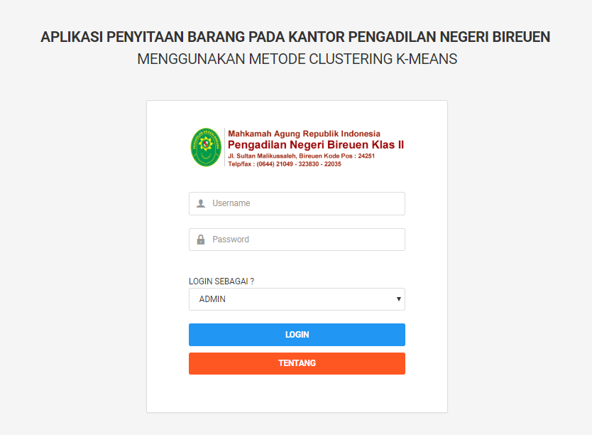 Source Code K-Mean Berbasis Web Dengan Kasus Penyitaan Barang di Pengadilan - Screenshot Antarmuka 3